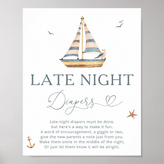 Nautisch Baby shower Spel Late Night Luiers Poster (Voorkant)