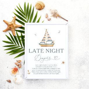 Nautisch Baby shower Spel Late Night Luiers Poster