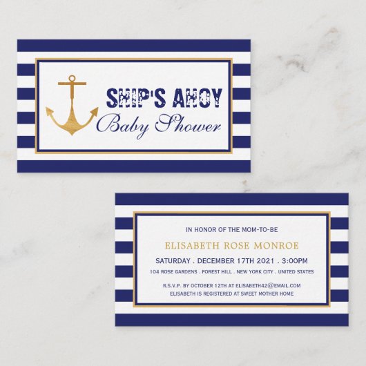 Nautisch Baby shower Ticket Informatiekaartje (Voorkant / Achterkant)