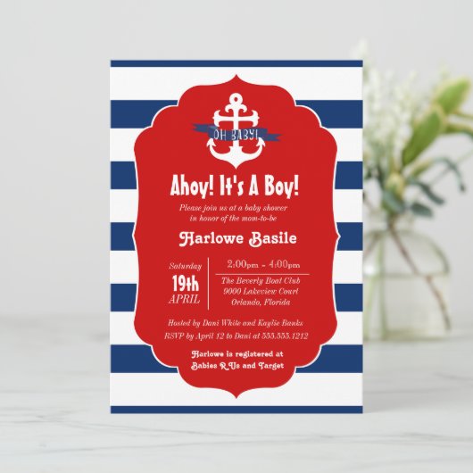 Nautisch Baby shower Uitnodiging, Ahoy het is een  Kaart (Staand voorkant)