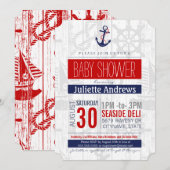 Nautisch Baby shower Uitnodiging, Boy Blue Red Aho Kaart (Voorkant / Achterkant)