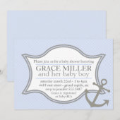 Nautisch Baby shower Uitnodiging lichtblauw & grij (Voorkant / Achterkant)