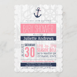 Nautisch Baby shower Uitnodiging, Meisje Roze Blau Kaart
