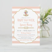 Nautisch Baby shower Uitnodiging met Bloemenanker (Staand voorkant)