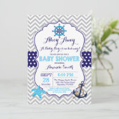 Nautisch Baby shower Uitnodiging Navy Blue Grey (Staand voorkant)