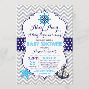 Nautisch Baby shower Uitnodiging Navy Blue Grey