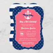 Nautisch Baby shower Uitnodiging, Roze Blauw Meisj Kaart (Voorkant / Achterkant)