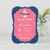 Nautisch Baby shower Uitnodiging, Roze Blauw Meisj Kaart (Staand voorkant)