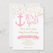 Nautisch Baby shower Uitnodiging - Roze en Goud (Voorkant)