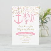Nautisch Baby shower Uitnodiging - Roze en Goud (Staand voorkant)