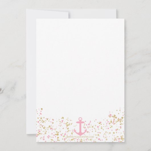 Nautisch Baby shower Uitnodiging - Roze en Goud (Achterkant)