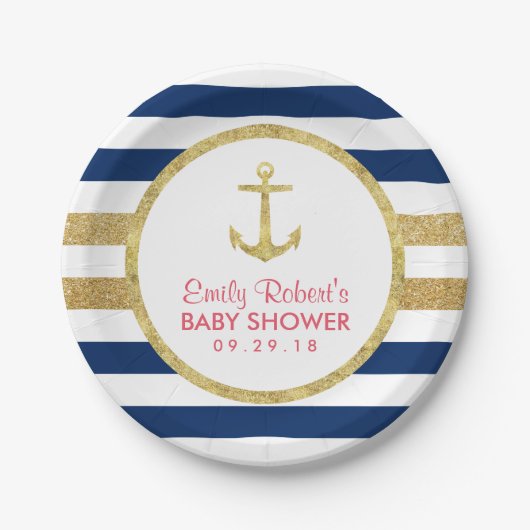 Nautisch Baby shower van de goudankerschaar Papieren Bordje (Voorkant)