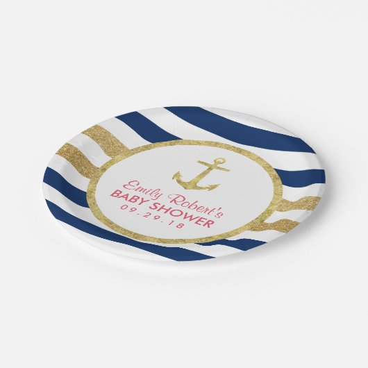 Nautisch Baby shower van de goudankerschaar Papieren Bordje (Gekanteld)