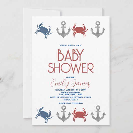 Nautisch Baby shower voor bevestiging van de krab Kaart (Voorkant)