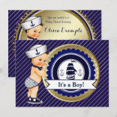 Nautisch Baby shower voor Navy en Gold Kaart (Voorkant / Achterkant)