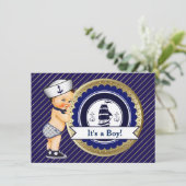 Nautisch Baby shower voor Navy en Gold Kaart (Staand voorkant)