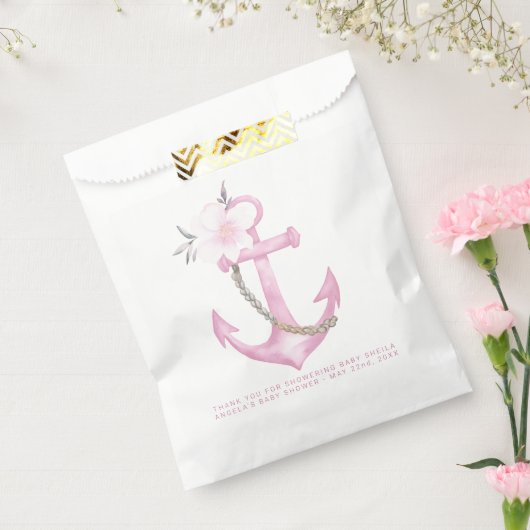 Nautisch Baby shower voorkeurstas | Roze Bloemen A Bedankzakje (Gezegeld)