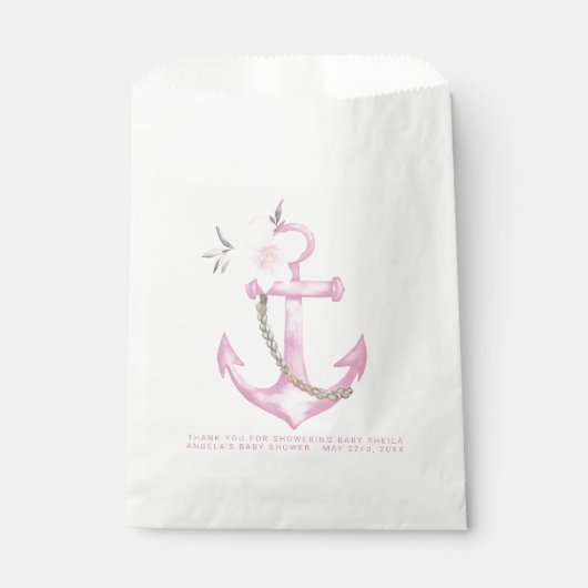 Nautisch Baby shower voorkeurstas | Roze Bloemen A Bedankzakje (Voorkant)