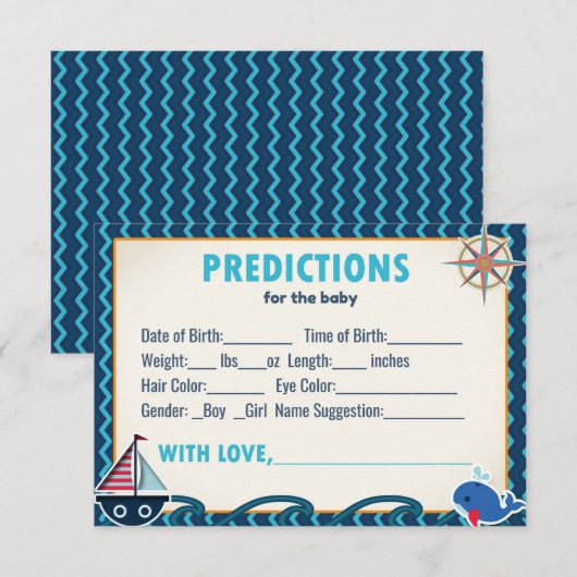 Nautisch Baby shower Voorspellingen voor de Baby Kaart (Voorkant / Achterkant)