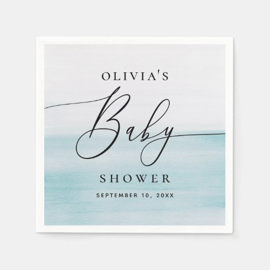 nautisch Baby shower | Waterverf blauwe kust Servet (Voorkant)