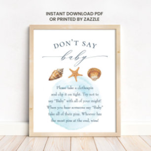 Nautisch Baby shower "Zeg geen Baby" Poster spel