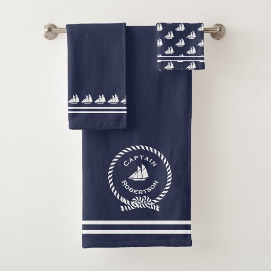 Nautisch bad aangepaste naam kapitein Sailboat Bat Bad Handdoek (Insitu)