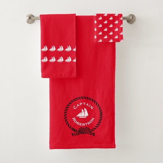 Nautisch bad aangepaste naam kapitein Sailboat Bat Handdoek (Insitu)