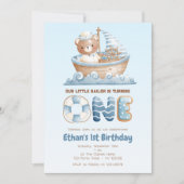 Nautisch Beer 1e verjaardagsuitnodiging - Blue Boa Kaart (Voorkant)