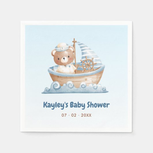 Nautisch Beer Boy Baby shower 1e Verjaardag Servet (Voorkant)