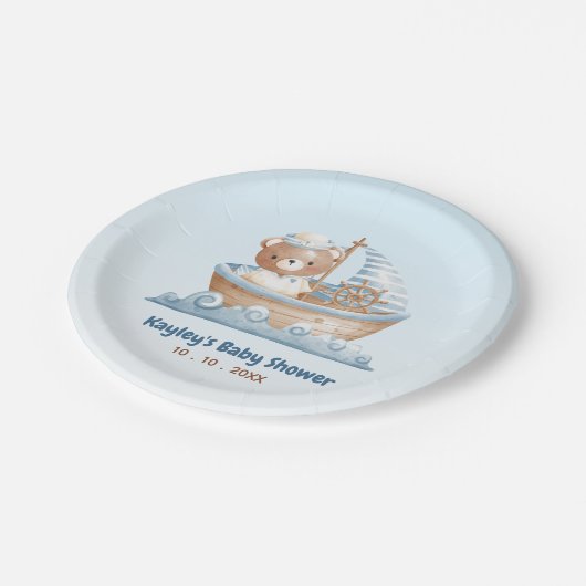 Nautisch Beer Boy Baby shower Papier Borden Papieren Bordje (Gekanteld)