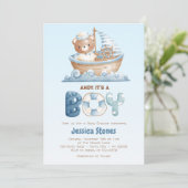 Nautisch Beer Boy Baby Shower Uitnodigingen (Staand voorkant)