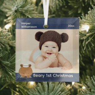 Nautisch Beer Foto Baby eerste kerst Glas Ornament