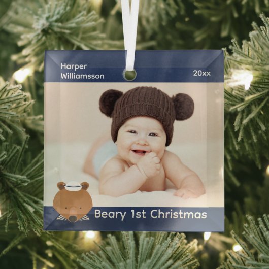 Nautisch Beer Foto Baby eerste kerst Glas Ornament (Insitu)