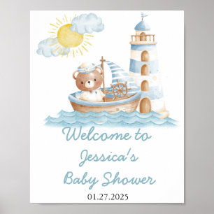 Nautisch Beer Waterverf Boat Baby shower Welkom Poster