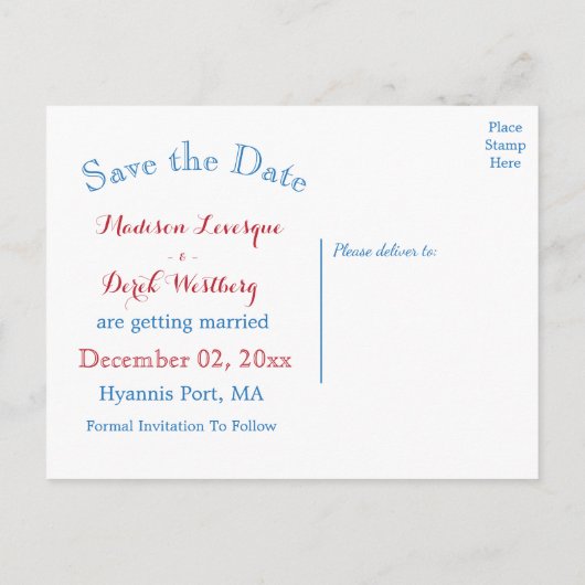 Nautisch Bewaar De Datum Vuurtoren Rood Blauw Huwe Aankondigingskaart (Achterkant)