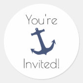 Nautisch Blau Anker Ronde Sticker (Voorkant)