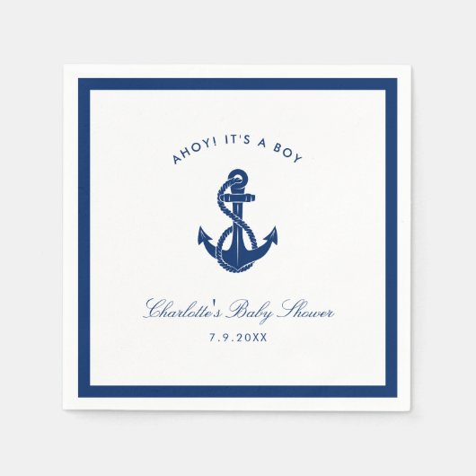 nautisch blauw anker Baby shower papier Servet (Voorkant)