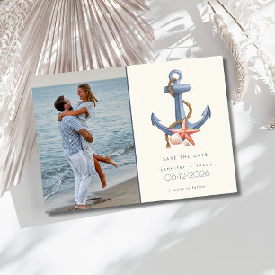 Nautisch blauw anker foto strand bruiloft save the date