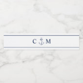 Nautisch Blauw Anker Initiaal Bruiloft Waterfles Etiket (Enkel label)