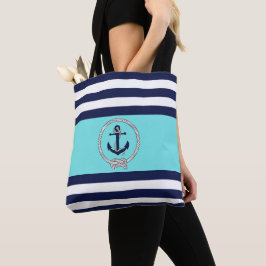 Nautisch blauw anker/marine-knoop/aqua/blauwe stre tote bag