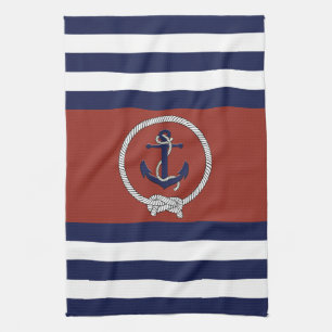 Nautisch blauw anker/marine knoop/blauw/witte stre theedoek