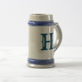 Nautisch Blauw Anker met Pap en Monogram Bierpul (Voorkant rechts)