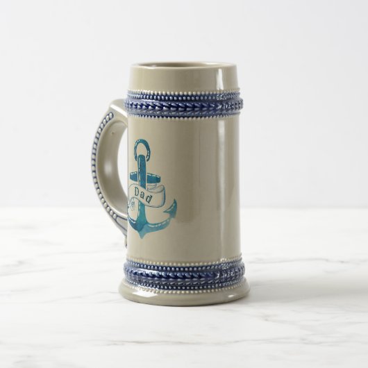 Nautisch Blauw Anker met Pap en Monogram Bierpul (Voorkant links)