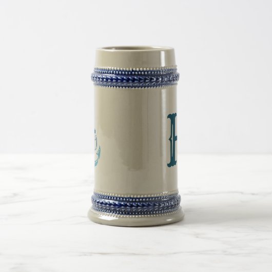 Nautisch Blauw Anker met Pap en Monogram Bierpul (Center)