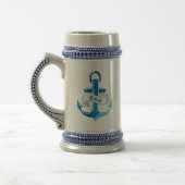 Nautisch Blauw Anker met Pap en Monogram Bierpul (Links)
