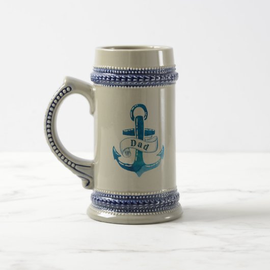 Nautisch Blauw Anker met Pap en Monogram Bierpul (Links)