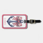 Nautisch blauw anker met rode en witte streepboog bagagelabel (Voorkant horizontaal)