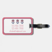 Nautisch blauw anker met rode en witte streepboog bagagelabel (Achterkant horizontaal)