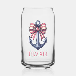 Nautisch blauw anker met rode en witte streepboog blikvorm glas