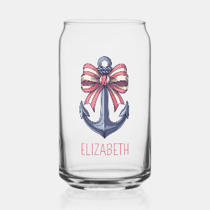 Nautisch blauw anker met rode en witte streepboog blikvorm glas